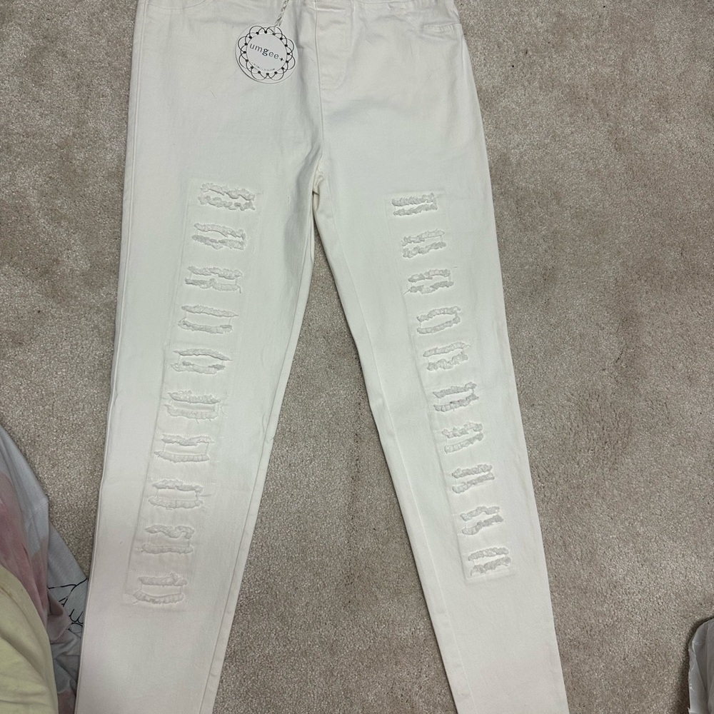 Umgee White Skinny Pants with Textured Detailing